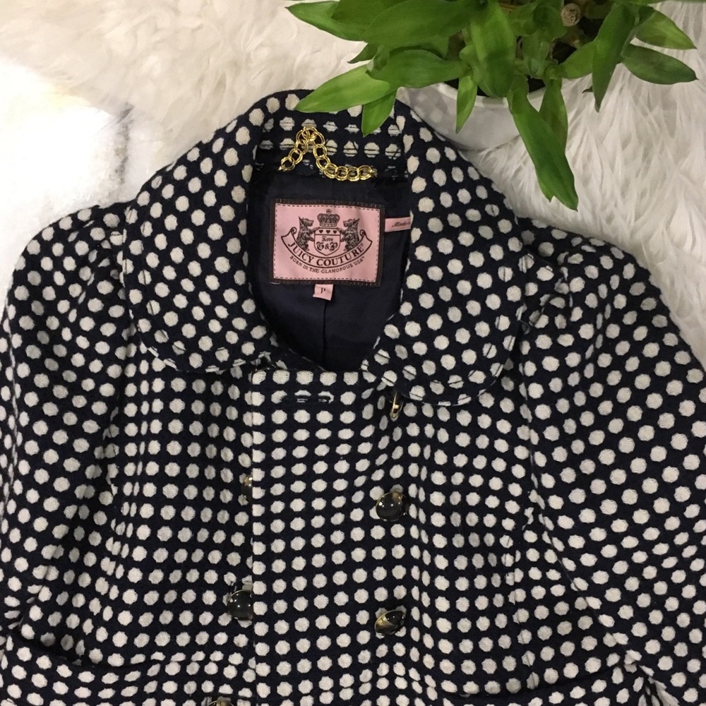 Navy polka dot wool coat